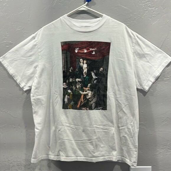 🔥 Off-White Caravaggio Painting White Graphic Tee  - RARE Designer T-Shirt - EU - Picture 1 of 12